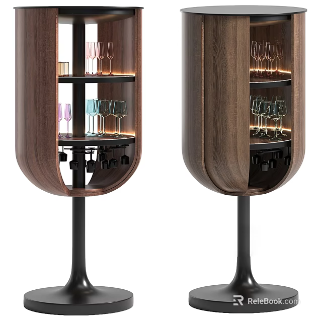 Elegant Modern Wine Cabinet Interior With Walnut Wood Frame Glass Holder And LED Lighting 3d model 