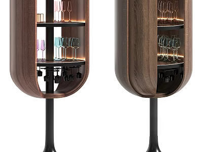 Elegant Modern Wine Cabinet Interior With Walnut Wood Frame Glass Holder And LED Lighting 3d model