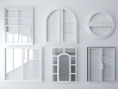Modern Casement Window Designs with White Frames and Multiple Glass Panel Styles 3d model