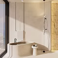Modern Minimalist Bathroom Interior Design With Freestanding Bathtub Wall Mirror And Lighting Fixtures