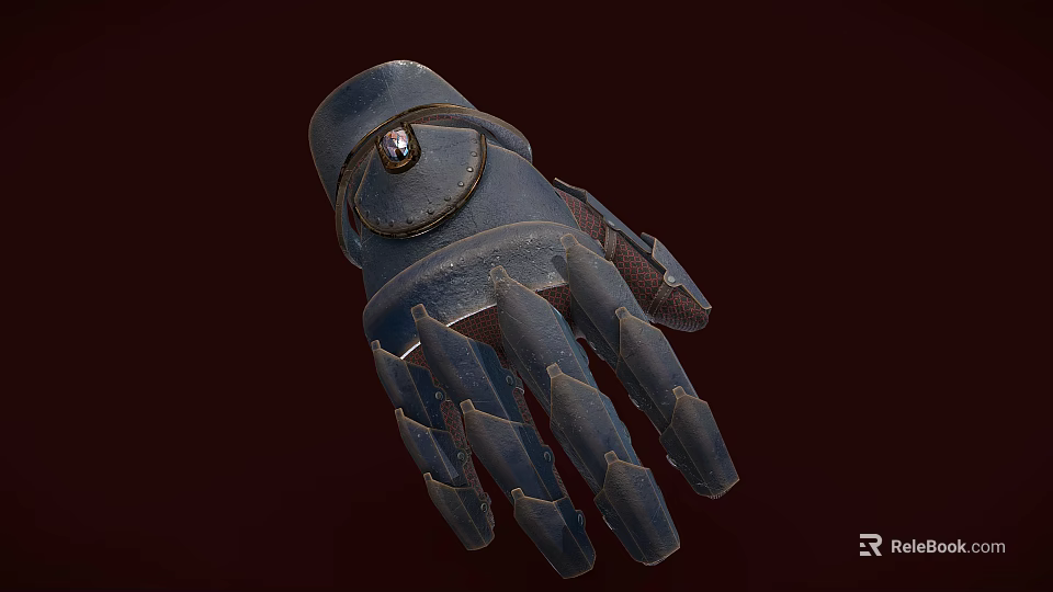 Leather Glove With Metal Badge Stitched Details And Spiked Finger Design 3d model 