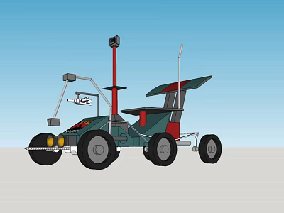 Green And Red Exploration Vehicle With Large Wheels And Detection Antenna 3d model