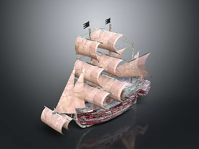 Vintage Sailing Ship With Multiple Sails And Tall Masts For Water Transport 3d model