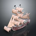 Vintage Sailing Ship With Multiple Sails And Tall Masts For Water Transport
