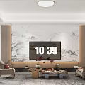 Serene Modern Living Dining Room With Landscape Painting Wall Sofa And Coffee Table