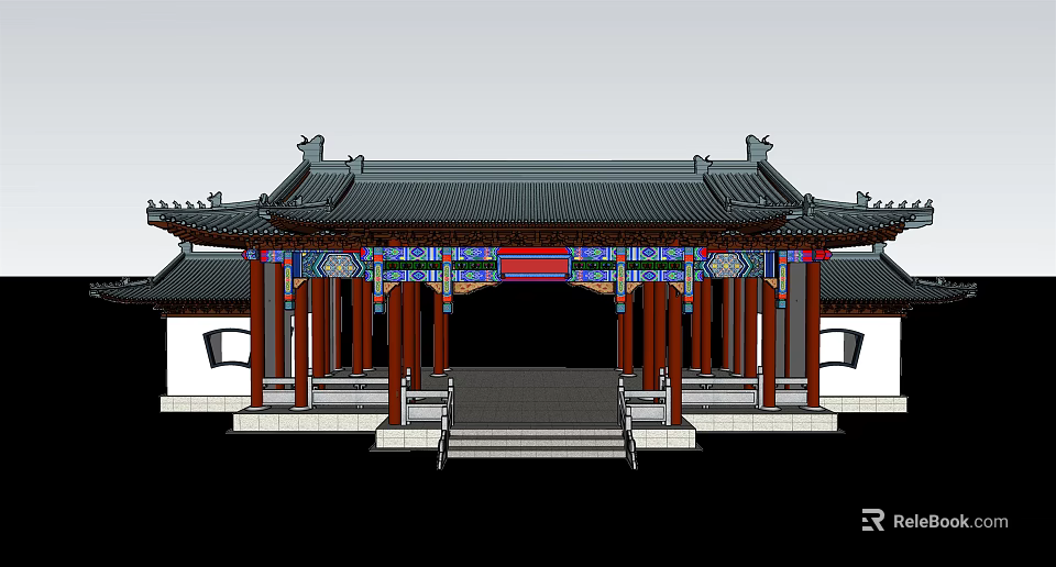 Ancient Architecture Traditional Design Featuring Decorative Brackets Colorful Paintings And Wooden Columns 3d model 