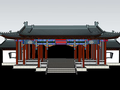 Ancient Architecture Traditional Design Featuring Decorative Brackets Colorful Paintings And Wooden Columns 3d model