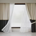 Beige and Black Layered Curtains with White Sheer and Tieback for Window Natural View