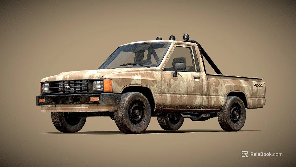 Military Camouflage Pickup Truck With Rugged Exterior And Off Road Capability 3d model 