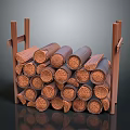 Natural Wood Logs Stacked On Wooden Rack For Firewood Storage And