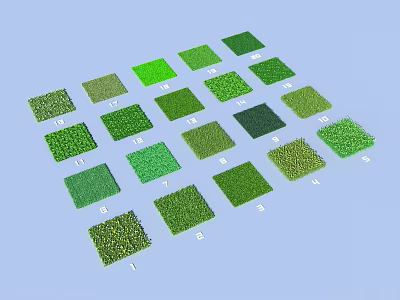 Various Floral Patterns On Green Squares Arranged In Grid With Light Blue Background 3d model