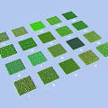 Various Floral Patterns On Green Squares Arranged In Grid With Light Blue Background