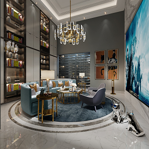 Light Luxury Basement AV Room Basement Sofa Coffee Table Wine Cabinet 3d model