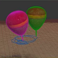 Two Red Spheres With Orange Pink Stripes Brown Bases On Metal Spring Stands On Sand