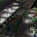 Historic Train Station Platform With Vintage Locomotive Lamp Posts And Luggage Carts