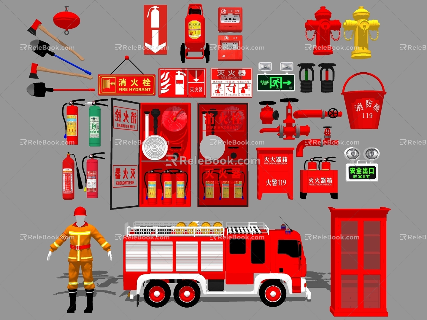 Fire hydrant fire fighting equipment fire fighting equipment fire fighting equipment fire extinguisher escape door fire lighting smoke alarm fire tool box fire truck model