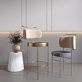Modern Interior Featuring Elegant Bar Stools Gold Gray Metal Frame Upholstered Seats 3d model