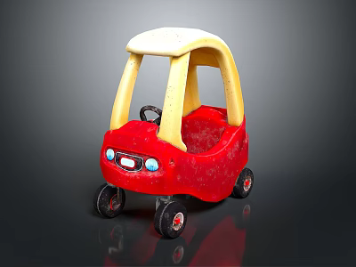 Red Toy Car Doll With Yellow Roof And Black Wheels For Kids 3d model