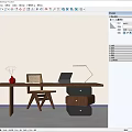 Modern Wooden Table and Chair Set with Red Vase Laptop Lamp and Storage Boxes
