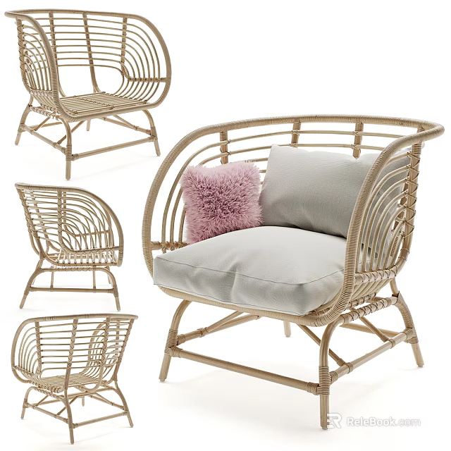 Modern Rattan Outdoor Chair Design With Soft Pillow and Comfortable Cushion 3d model 