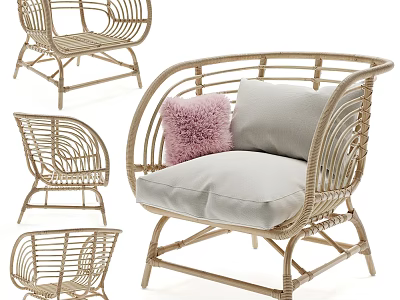 Modern Rattan Outdoor Chair Design With Soft Pillow and Comfortable Cushion 3d model