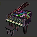 Modern Black Grand Piano With Stool And Electronic Control Panel 3d model