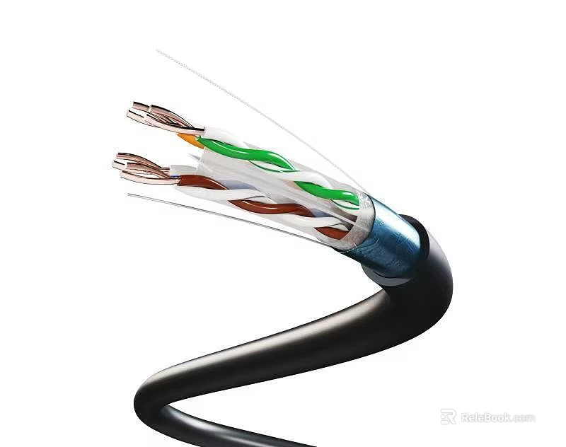 Multicore Black Cable with Exposed Multicolored Insulated Wires 3d model 