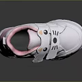Cute Kids White Sneakers With Pink Cartoon Cat Ears Paw Prints Bear Design Velcro Straps