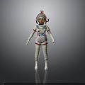 Astronaut Spacesuit With White Red Striped Design Helmet Visor And 3D Model On Reflective Surface