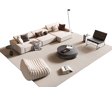 Modern Sofa Coffee Table Combination Multi-person Sofa Coffee Table Single Casual Sofa Chair Floor Lamp Carpet Side Table Accessories 3d model