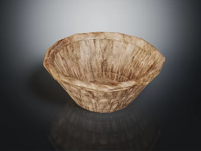 Natural Wooden Textured Washbasin with Bowl Shaped Design and Dark Reflective Surface 3d model