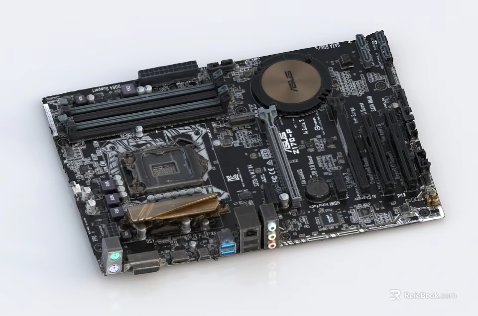 Computer Motherboard With CPU Socket RAM Slots And Circuit Components 3d model 