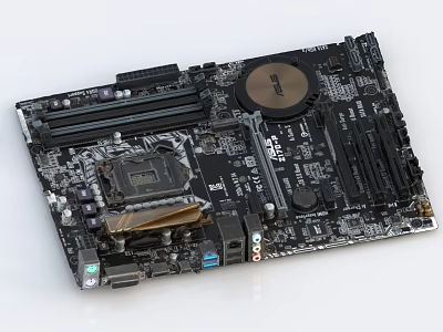 Computer Motherboard With CPU Socket RAM Slots And Circuit Components 3d model