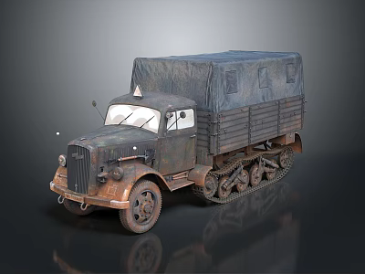 Vintage Military Tracked Truck With Canvas Covered Cargo Bed And Worn Appearance 3d model