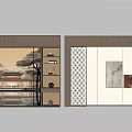 Modern Luxury Background Wall With Chinese Elements Decorative Paintings Bookshelves And Storage Cabinets