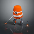 Game Movie Orange White Striped Robot Character With Red Logo Mechanical Arm And Small Companion