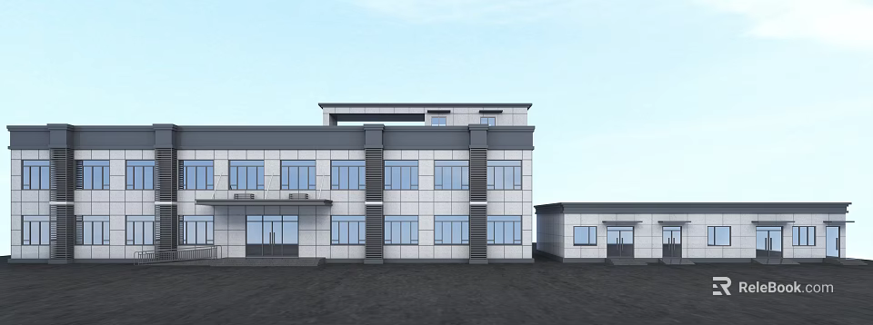 Modern Office Building Exterior Design With White Gray Facade And Multiple Windows 3d model