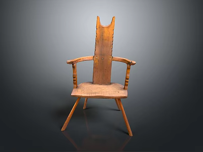 Classic Wooden Single Chair With Armrests And Vertical Slat Backrest Design 3d model