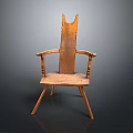 Classic Wooden Single Chair With Armrests And Vertical Slat Backrest Design