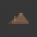 Cartoon Style Ancient Pyramid Scene With Grand Staircase Golden Decorations And Flanking Pillars