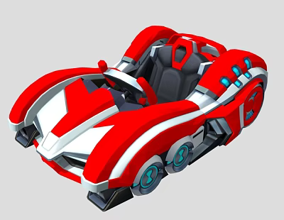 Red and White Sports Car with Blue Wheels and Cartoon Style Sleek Design 3d model Red and White Sports Car with Blue Wheels and Cartoon Style Sleek Design 3d model
