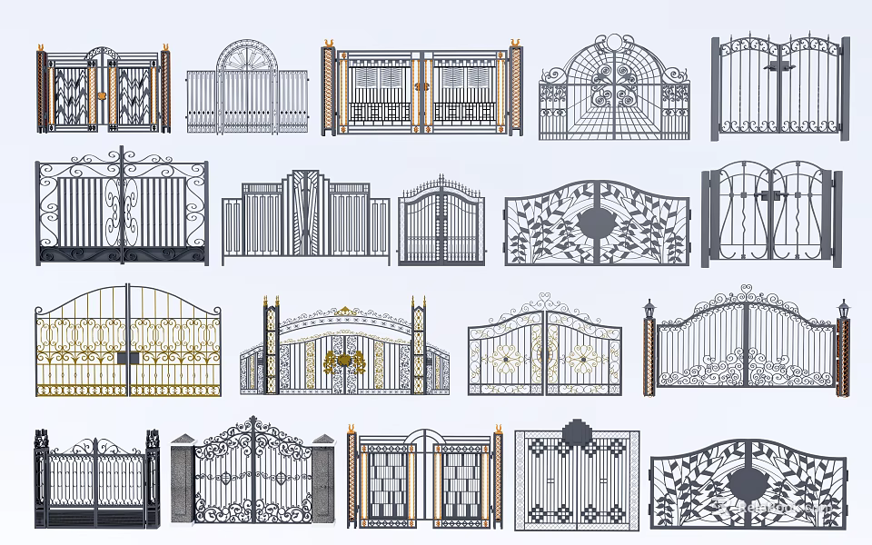 Various Decorative Metal Gate Designs With Wrought Iron Patterns And Styles 3d model 