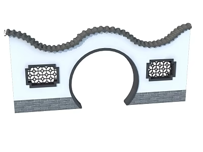 Traditional Chinese Style Archway With Decorative Windows Wavy Eaves And Brick Base 3d model