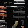 Assorted Weapons Collection Featuring Pistols Rifles Magazines Wooden Grips And Metal Parts