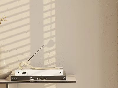 Elegant Decorative Ornament Set with Stacked Books Fragrance Stick and Vase in Sunlight Shadows 3d model