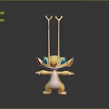 Yellow Cartoon Character With Blue Eyes White Belly Antenna Structures Outstretched Arms