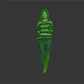Woman In Striped Sweater Blue Jeans And Orange Boots Against Gray Background