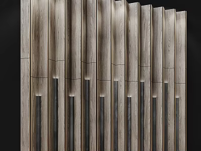 Modern Vertical Wooden Slat Wall Decor With Black Accents And Sleek Design 3d model