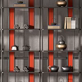 Modern Metal Frame Shelving Unit With Red Accents Teapots And Books