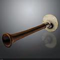 Vintage Horn Shaped Object With Wooden Handle And White Circular Base